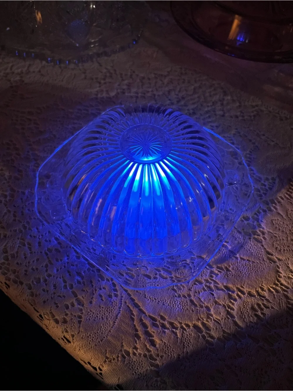 Vintage Clear Pressed Glass Fairy Lamp | Ribbed Bowl & Square Plate